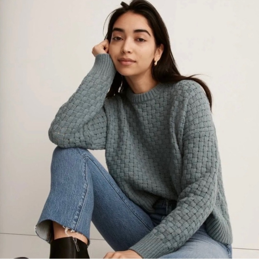 Madewell Basket Weave Stitch Sweater in Steely Blue. Size XS